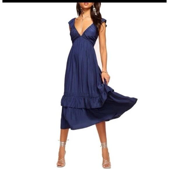 Ramy Brook Nelly Dress Midi MSRP $495 Size XXS Navy Blue Flowy Cocktail NWT - Picture 1 of 16